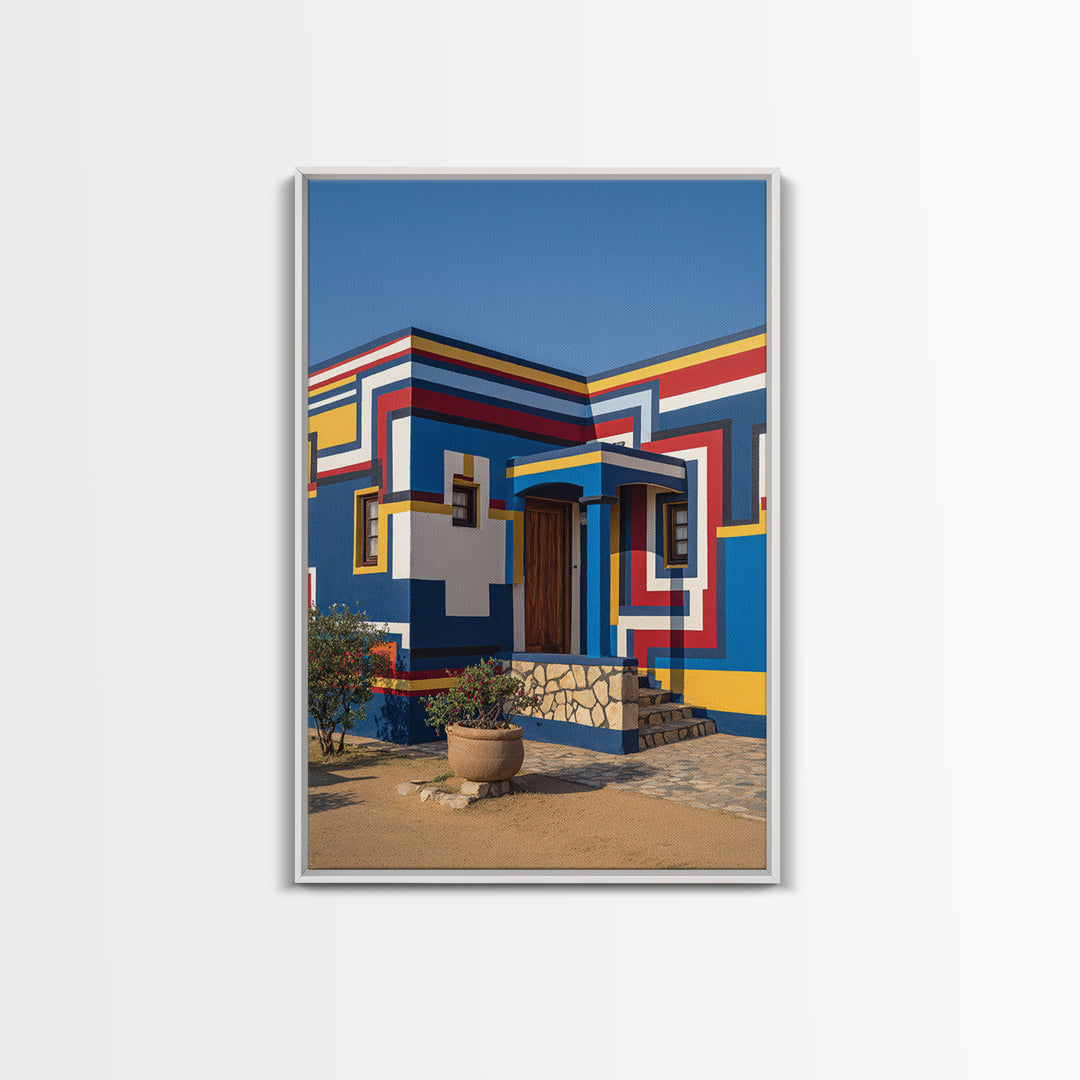 Modern Ndebele House Entrance Canvas Print, African Wall Art, Bold Geometric Architecture, Cultural Home Decor Gift Statement