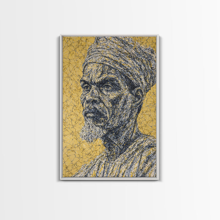 Wise Elder African Portrait Wall Art, Gold Line Drawing, Black History Decor, Afrocentric Cultural Home Decor Meaningful Gift For Him