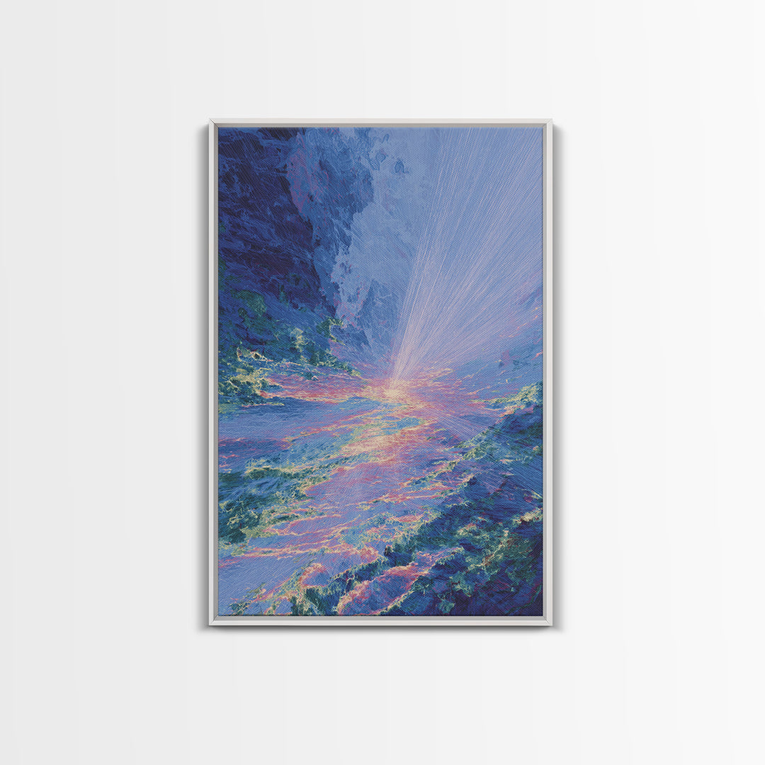 Radiant Blue Ocean Sunrise Wall Art, Abstract Seascape Canvas Print, Coastal Home Decor, Dreamy Beach Art, Large Wall Decor
