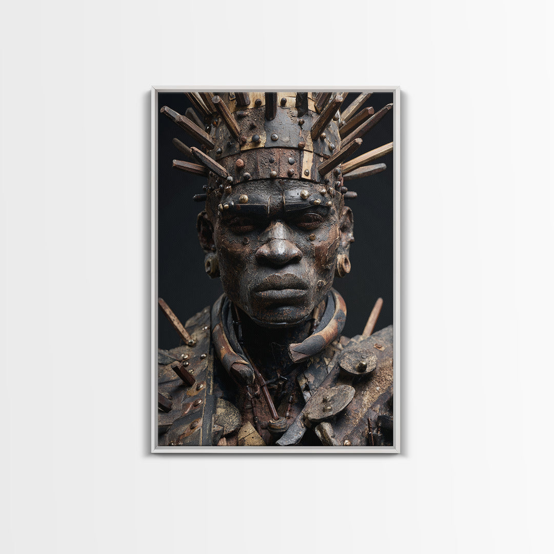 Nail Studded African Warrior Portrait Wall Art, Kongo Power Figure, Tribal Sculpture, Black Culture Decor, Afrocentric Print