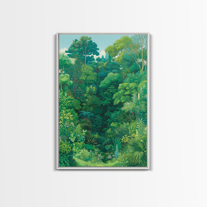 Lush Green Tropical Jungle Wall Art, Botanical Forest Canopy, Nature Scene Art, Modern Home Decor, Large Decor Art, Green Wall Decor