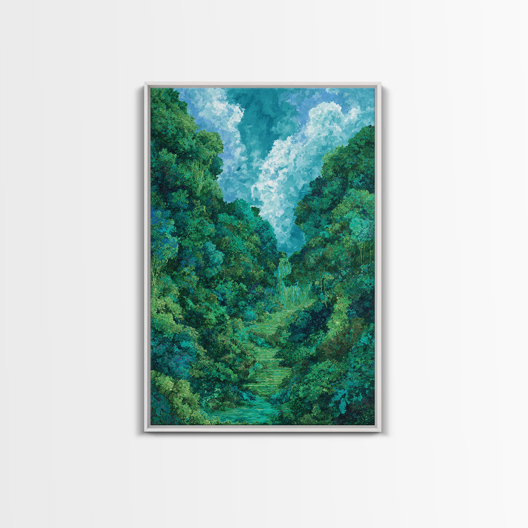 Turquoise Rainforest Valley With Waterfall Canvas Print, Lush Green Landscape, Nature Scene Art, Modern Wall Decor Art Gift
