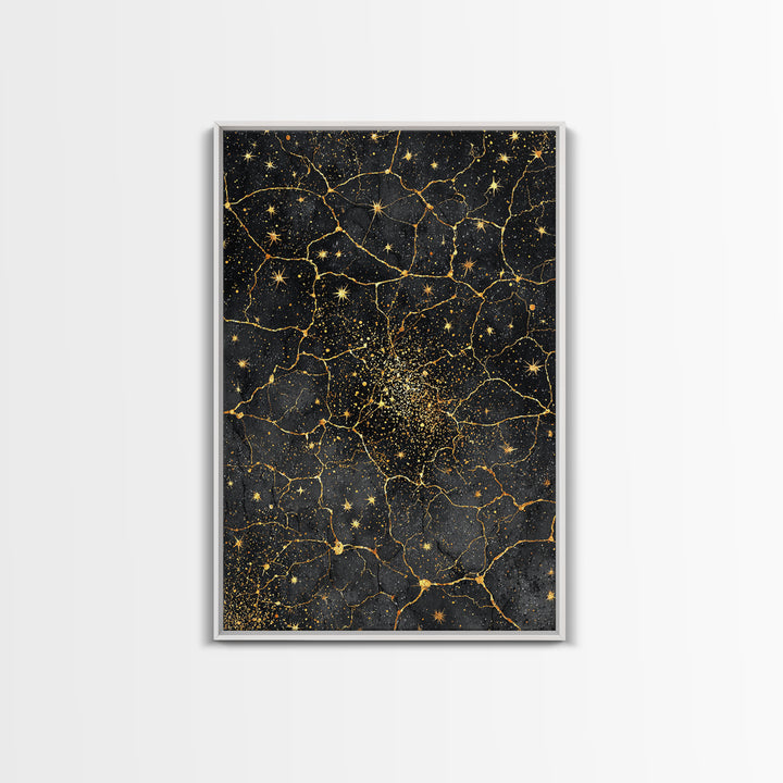 Black Gold Celestial Marble Stars Wall Art, Abstract African Inspired Cosmic Decor, Luxury Canvas Print For Modern Home Decor