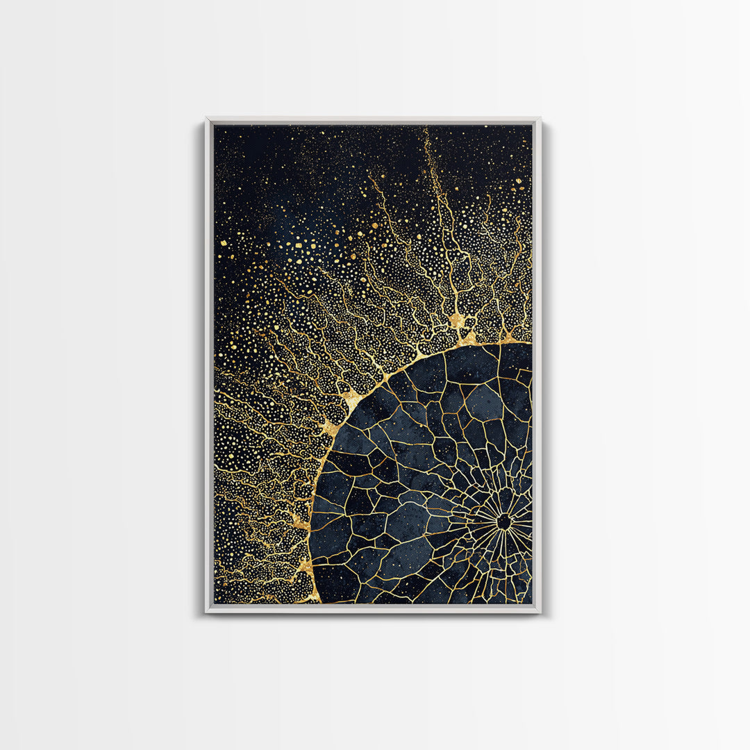 Black Gold Abstract Solar Eclipse Wall Art, Luxury Canvas Print, African Inspired Celestial Decor For Modern Living Room