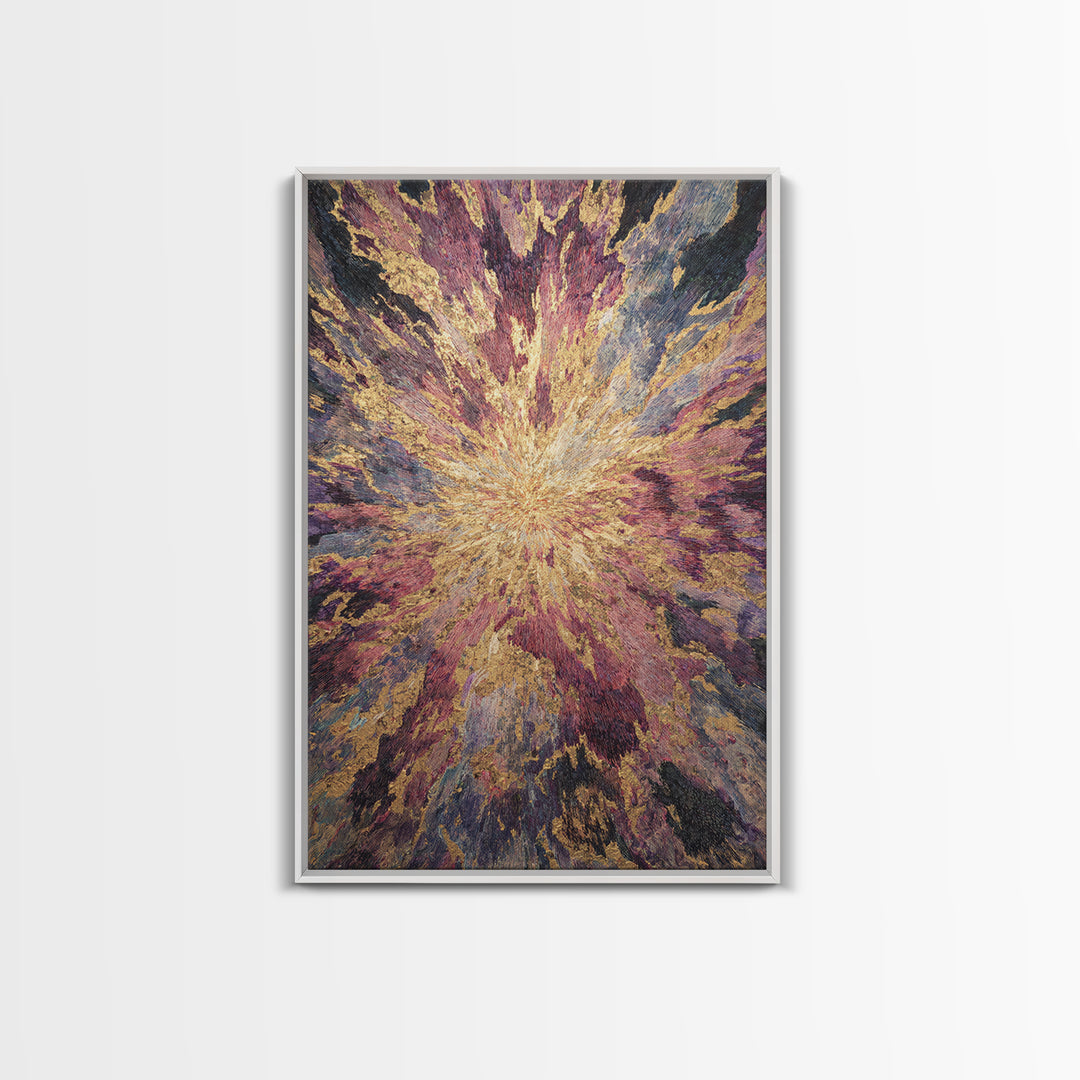 Exploding Abstract Starburst In Gold Plum And Blue Wall Art, Textured Art Print, Modern Canvas Art, Statement Home Decor
