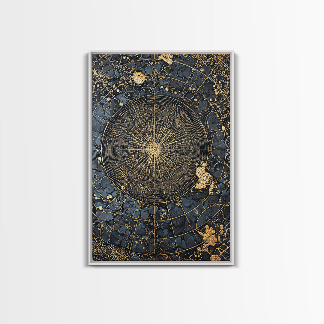 Black And Gold Celestial Mandala Wall Art, Luxury Canvas Art, Geometric Spiritual Decor, Elegant Home Art Statement Piece