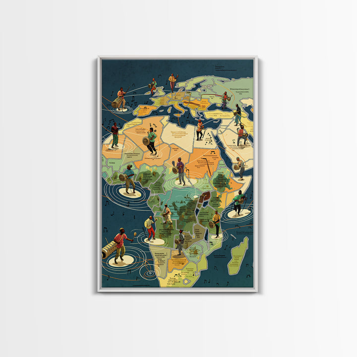 Illustrated Africa Map With Musicians And Dancers Wall Art, African Travel Decor, Cultural Wall Art, Afrocentric Poster Gift