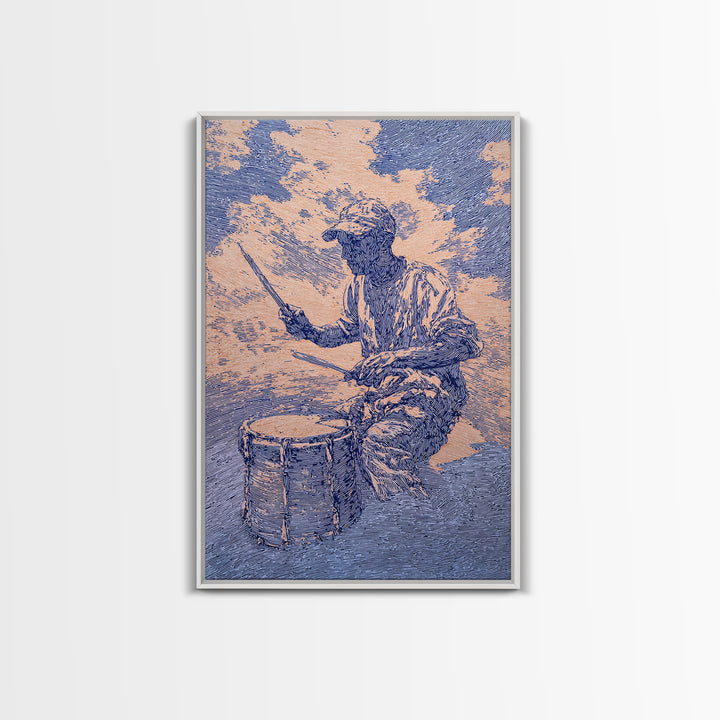 Blue African Drummer Playing Traditional Drum Wall Art, Afrocentric Art Print, Cultural Music Decor, Tribal Portrait Canvas