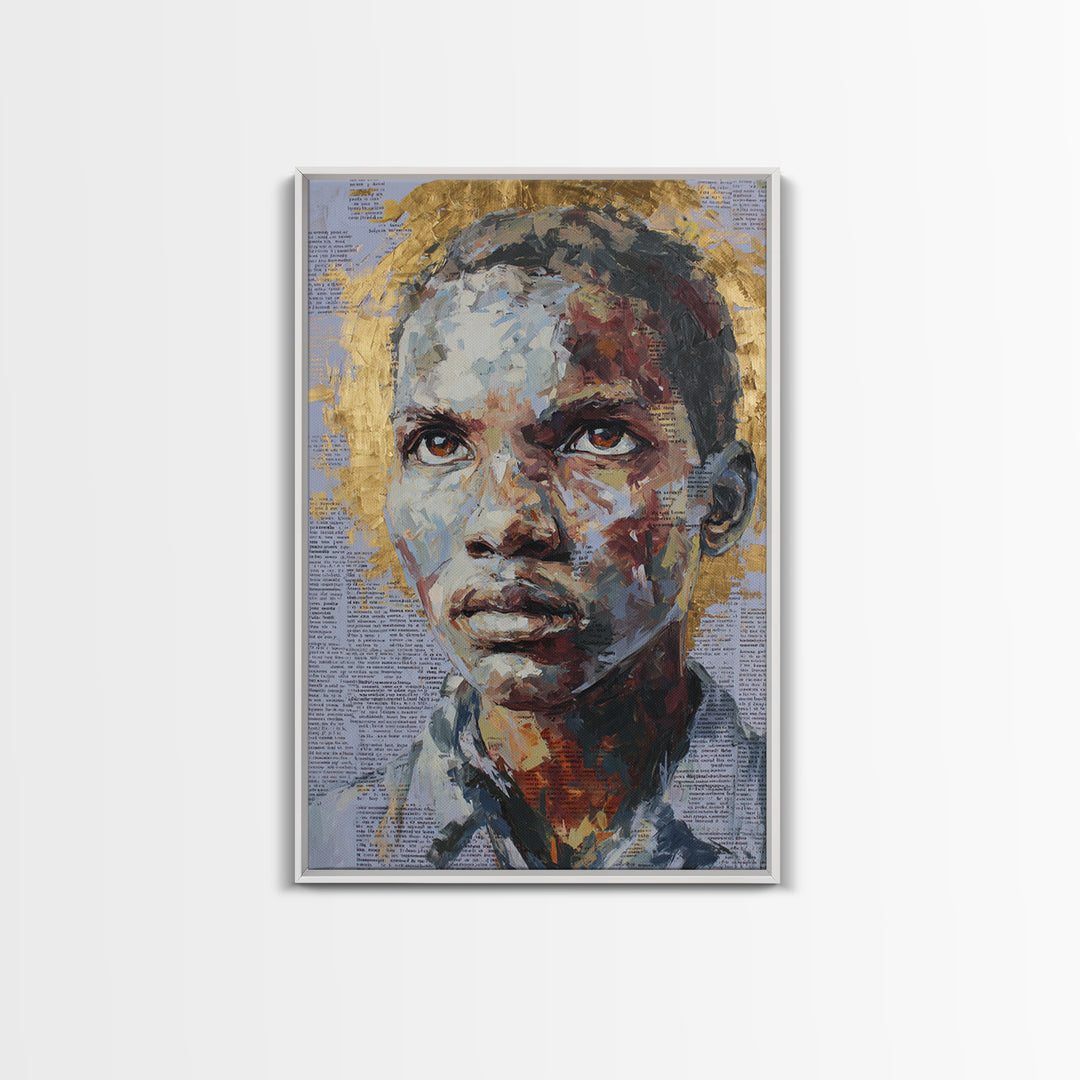 Young African Boy Portrait With Golden Halo Wall Art, Black Art Print, Melanin Artwork, Afrocentric Modern Gallery Decor