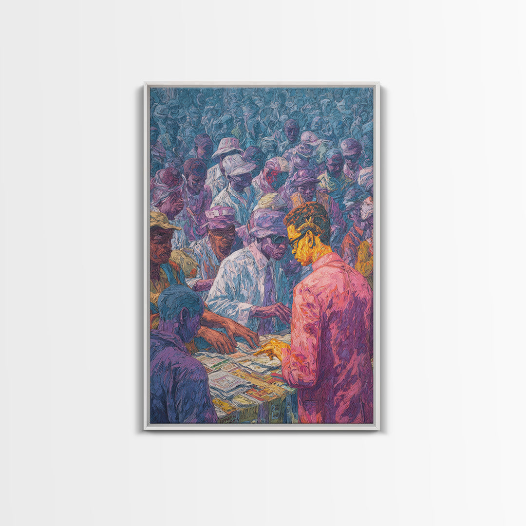 Vibrant Community Gathering Around Table Canvas Print, African Wall Art, Black Culture Art, Afrocentric Decor, Home Gift