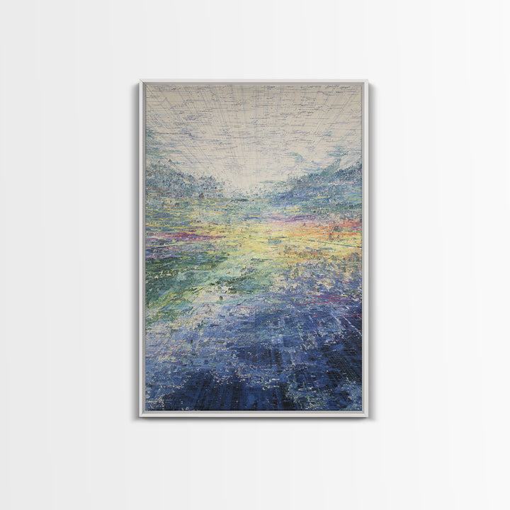 Luminous Abstract Horizon Landscape Wall Art, Blue Green Modern Canvas Print, Dreamy Nature Scene, Elegant Living Room Decor