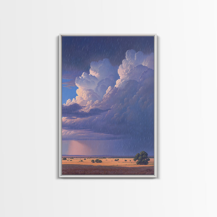 Rainstorm Over African Savanna Canvas Print, Dramatic Cloud Wall Art, Safari Landscape Decor, Dreamy Nature Scene Gift, Blue Sky