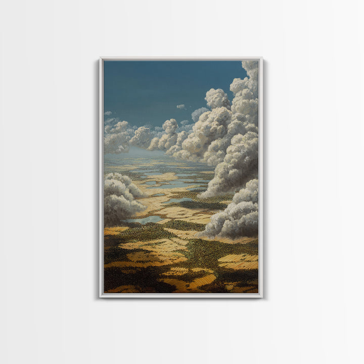 Aerial African Wetlands With Rolling Storm Clouds Canvas Print, Serengeti Wall Art, Safari Decor, Modern Landscape Art, Home Decor Gift