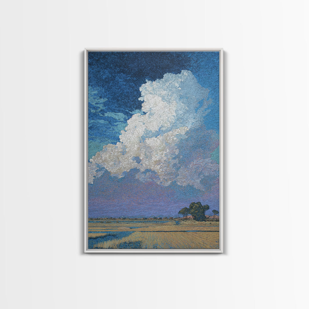 Bright African Fields With Lone Tree And White Cloud Wall Art, Landscape Canvas Print, Nature Scene Art, Elegant Home Decor