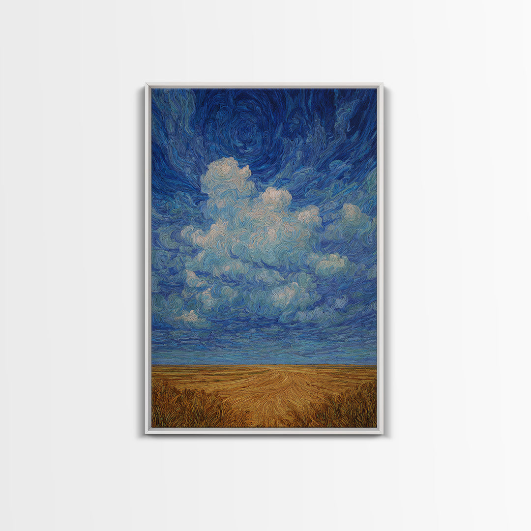 Swirling Blue Sky Over Golden African Plain Canvas Print, Abstract Landscape Wall Art, Dreamy Decor, Modern Home Decor Gift