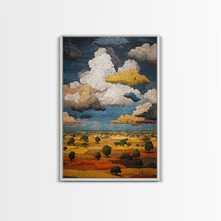 African Savanna Under Golden Storm Clouds Wall Art, Textured Landscape Canvas, Afrocentric Decor, Safari Home Gift For Living Room