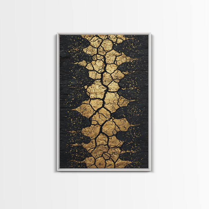 Gold Cracked Earth Africa Inspired Abstract Wall Art, Black And Gold Canvas Decor, Modern Afrocentric Texture, Luxury Gift