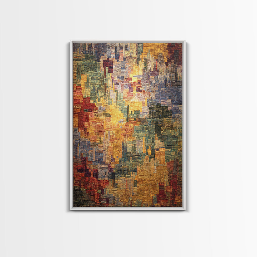 Luminous Woven City Mosaic Abstract Canvas Print, Contemporary Art, Modern Wall Art, Textured Art Print For Living Room Decor