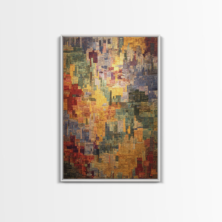 Luminous Woven City Mosaic Abstract Canvas Print, Contemporary Art, Modern Wall Art, Textured Art Print For Living Room Decor