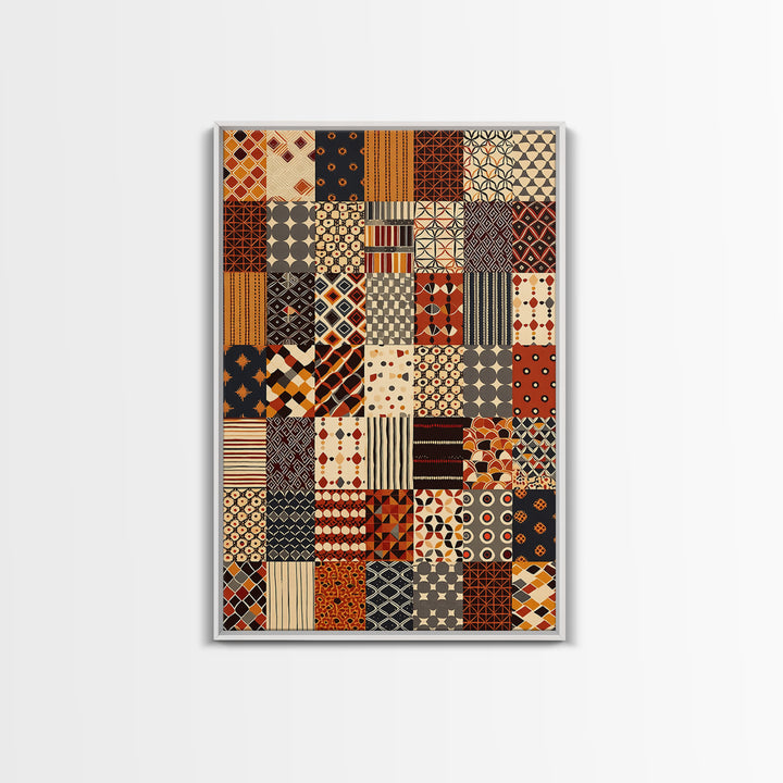 African Ankara Patchwork Fabric Pattern Wall Art, African Print, Tribal Art Decor, Boho Home Decor, Cultural Wall Decor Gift