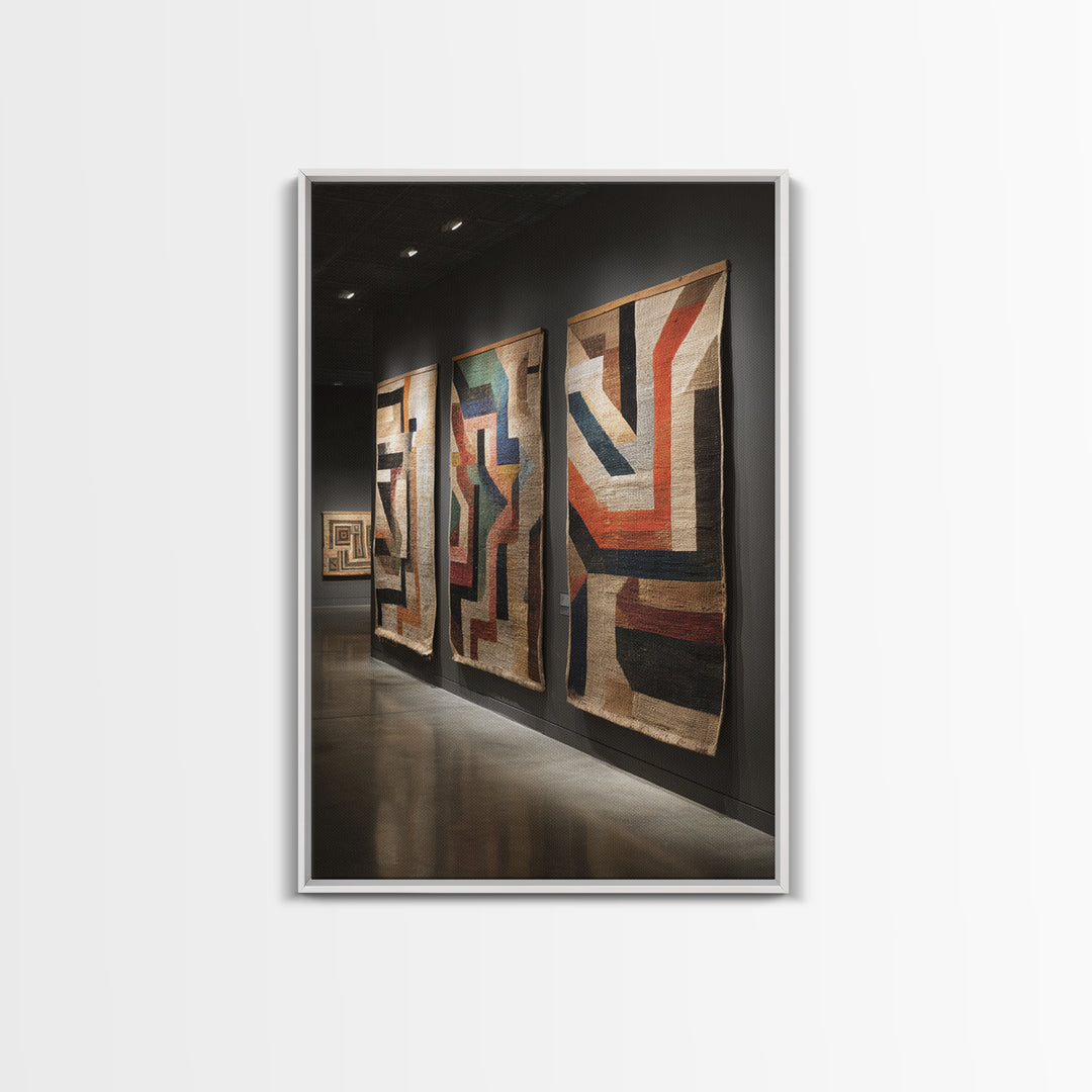 Museum Textile Tapestry Panels Framed Canvas Print, African Fabric Wall Decor, Gallery Wall Art, Bohemian Home Decor Gift