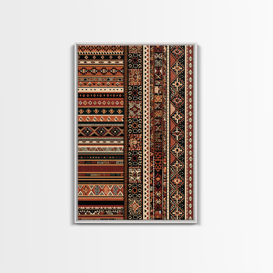 Terracotta Black Tribal Stripe Pattern Canvas Print, African Patterns, Ethnic Wall Decor, Boho African Wall Art Gift For Home