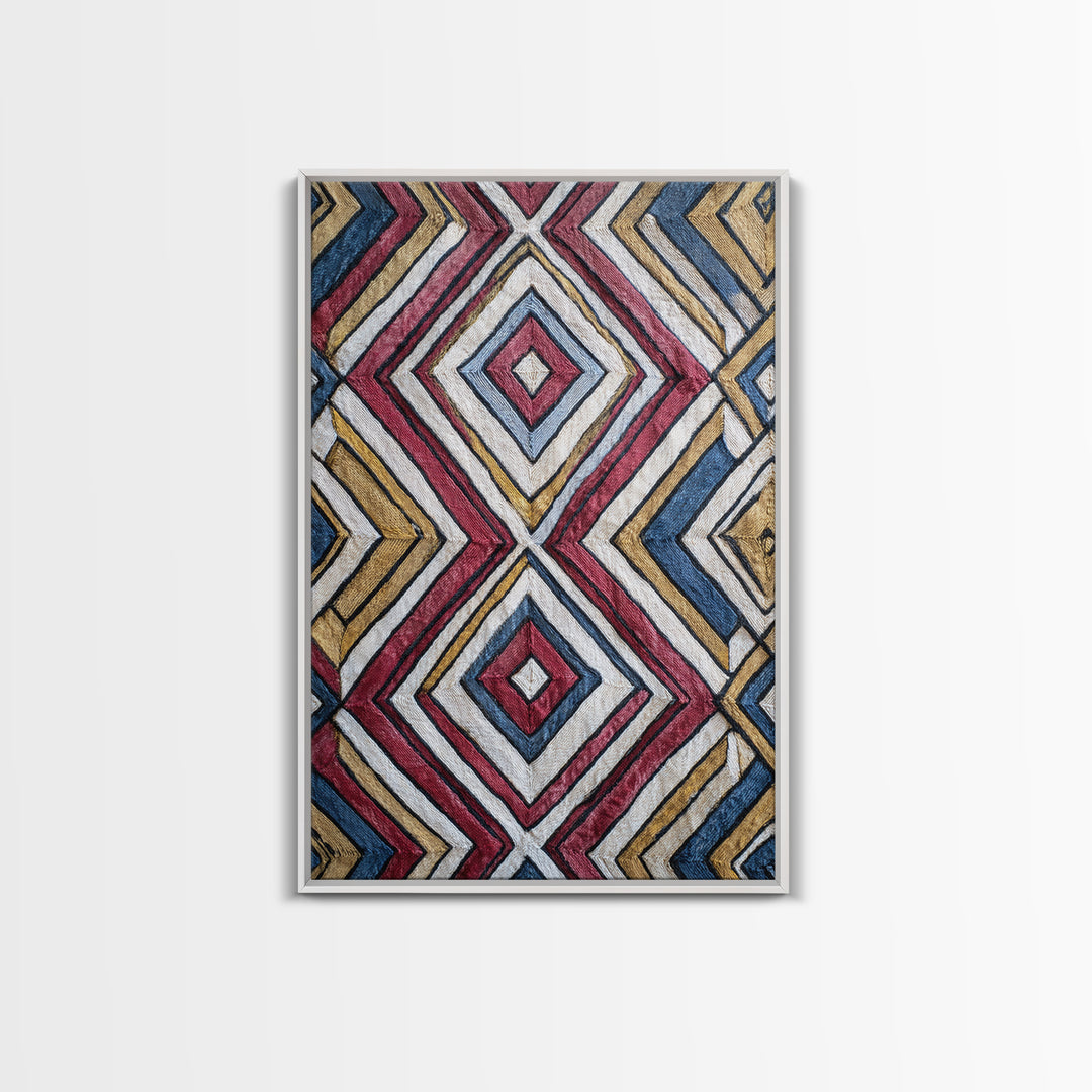 Handwoven Diamond Textile Pattern Wall Art, African Fabric, Geometric Wall Art, Tribal Art Print, Colorful Home Decor Gift