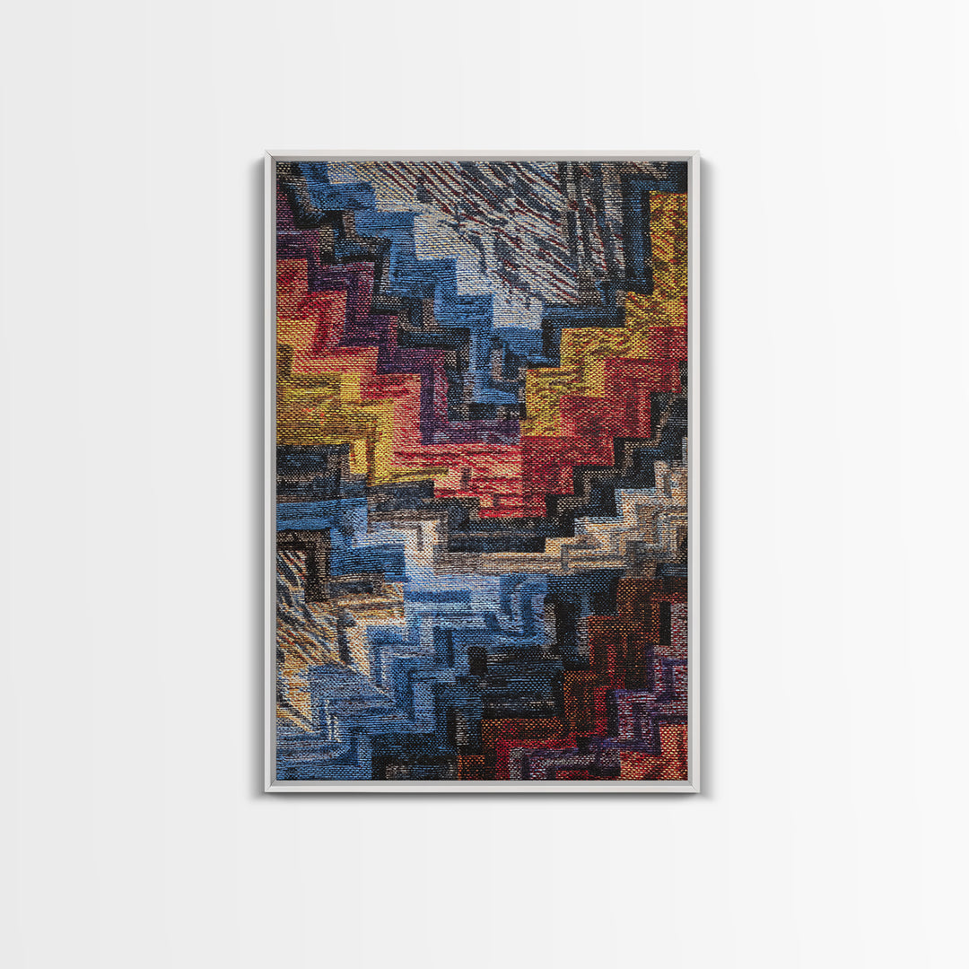 Bold Stepped Zigzag Textile Canvas Print, African Abstract, Geometric Wall Art, Vibrant Wall Decor, Tribal Art Gift For Home