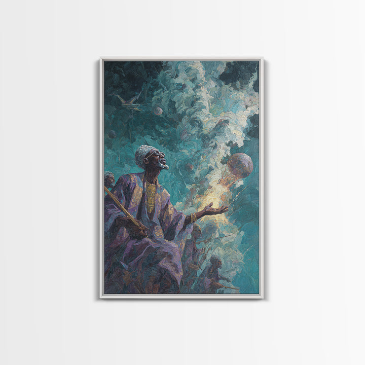 Mystic African Elder With Glowing Orb Canvas Print, Afrocentric Wall Decor, Spiritual Black Art, Ancestral Shaman Portrait