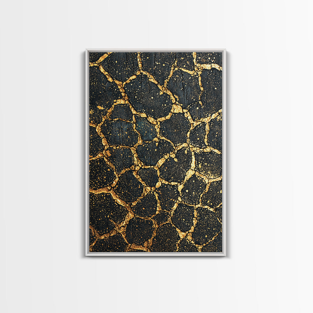 Black Gold Crackle Texture Wall Art, Abstract African Art Print, Luxury Canvas Decor, Earth Tone Modern Statement Piece Gift