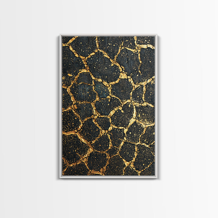 Black Gold Crackle Texture Wall Art, Abstract African Art Print, Luxury Canvas Decor, Earth Tone Modern Statement Piece Gift