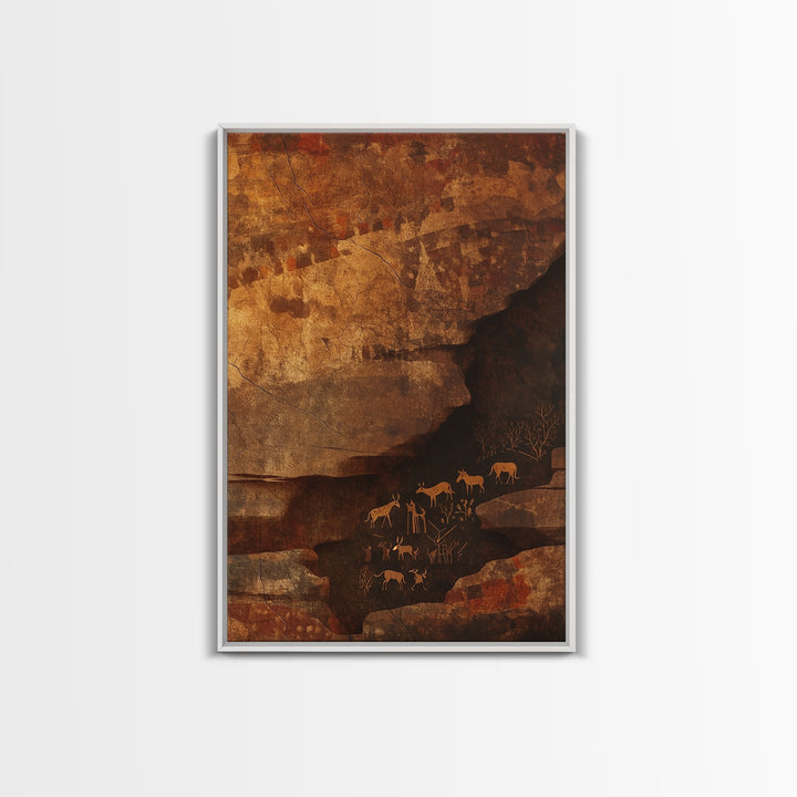 Ochre Cave Safari Herds Wall Art, African Safari Art, Earth Tone Wall Decor, Tribal Animal Print, Rustic Home Decor Gift