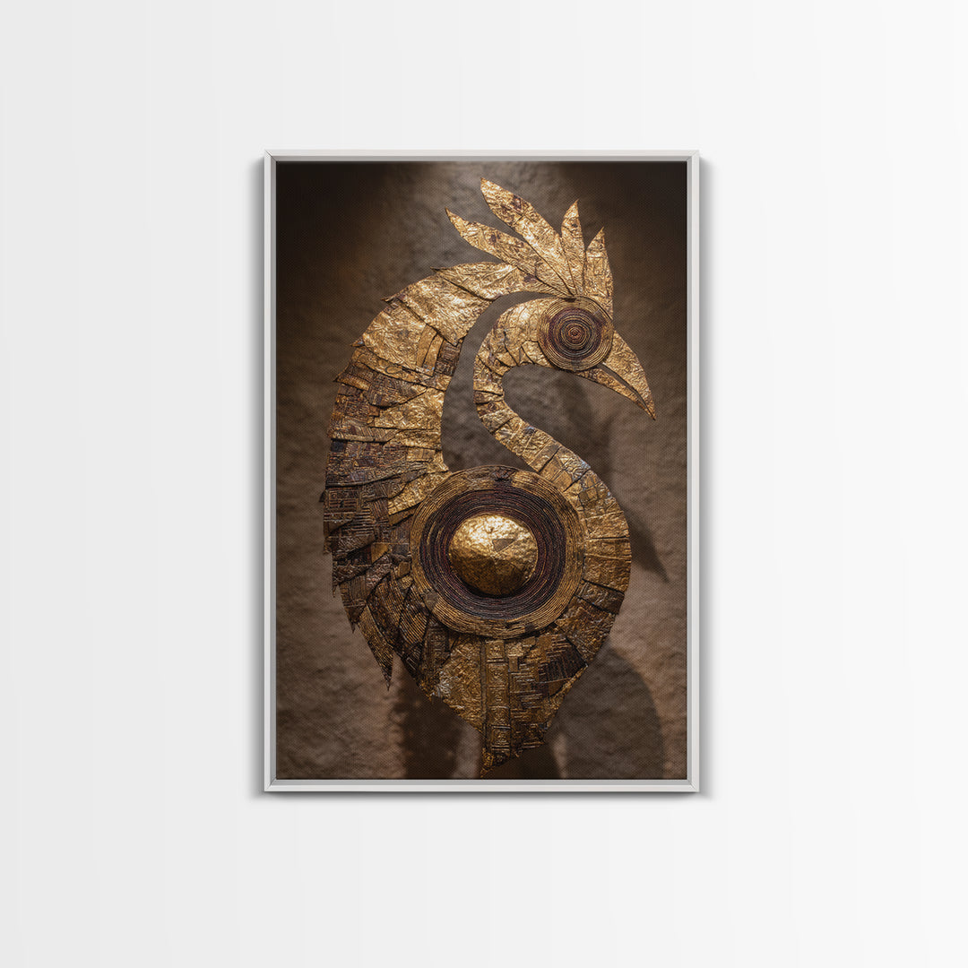 Golden Tribal Bird Sculpture Wall Art, African Inspired Decor, Black And Gold Art, Textured Art Print, Unique Home Decor Gift