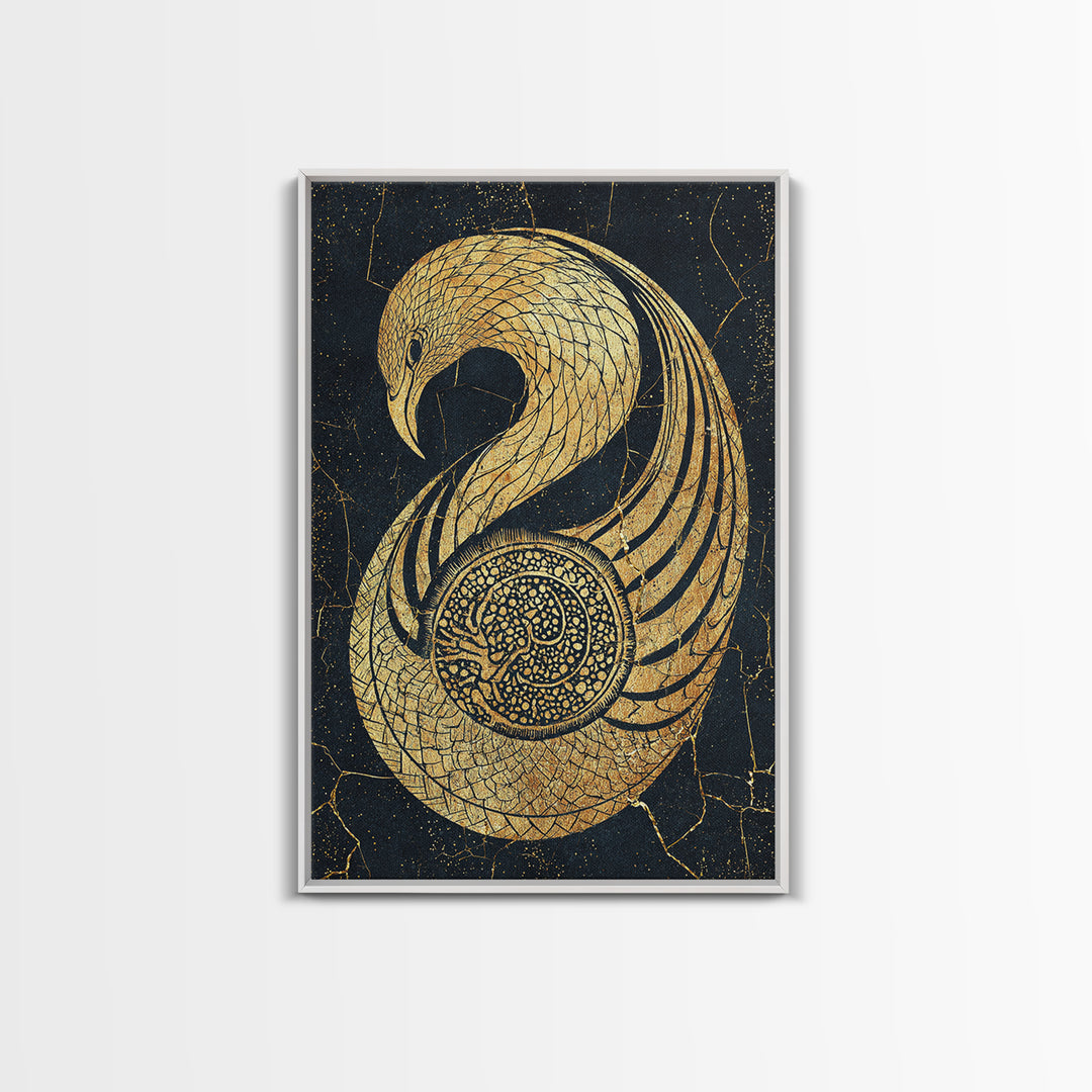 Gold Phoenix Bird Canvas Print, Black And Gold Art, African Inspired Wall Decor, Mythical Animal Art, Luxury Canvas Art Gift