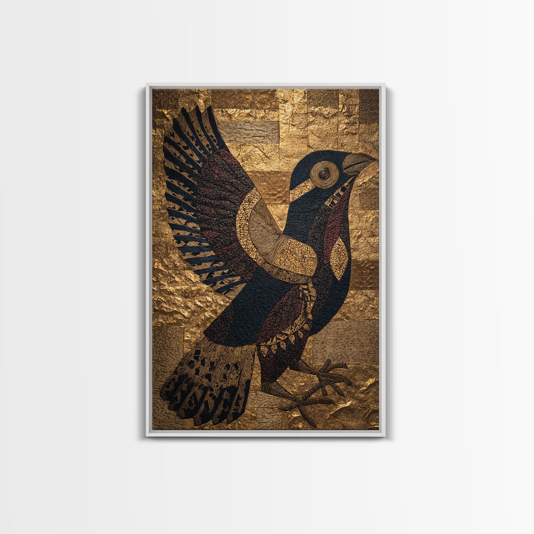 Gold Textured African Bird Wall Art, Black And Gold Tribal Art Print, Afrocentric Decor, Cultural Home Decor Gift, Statement Piece