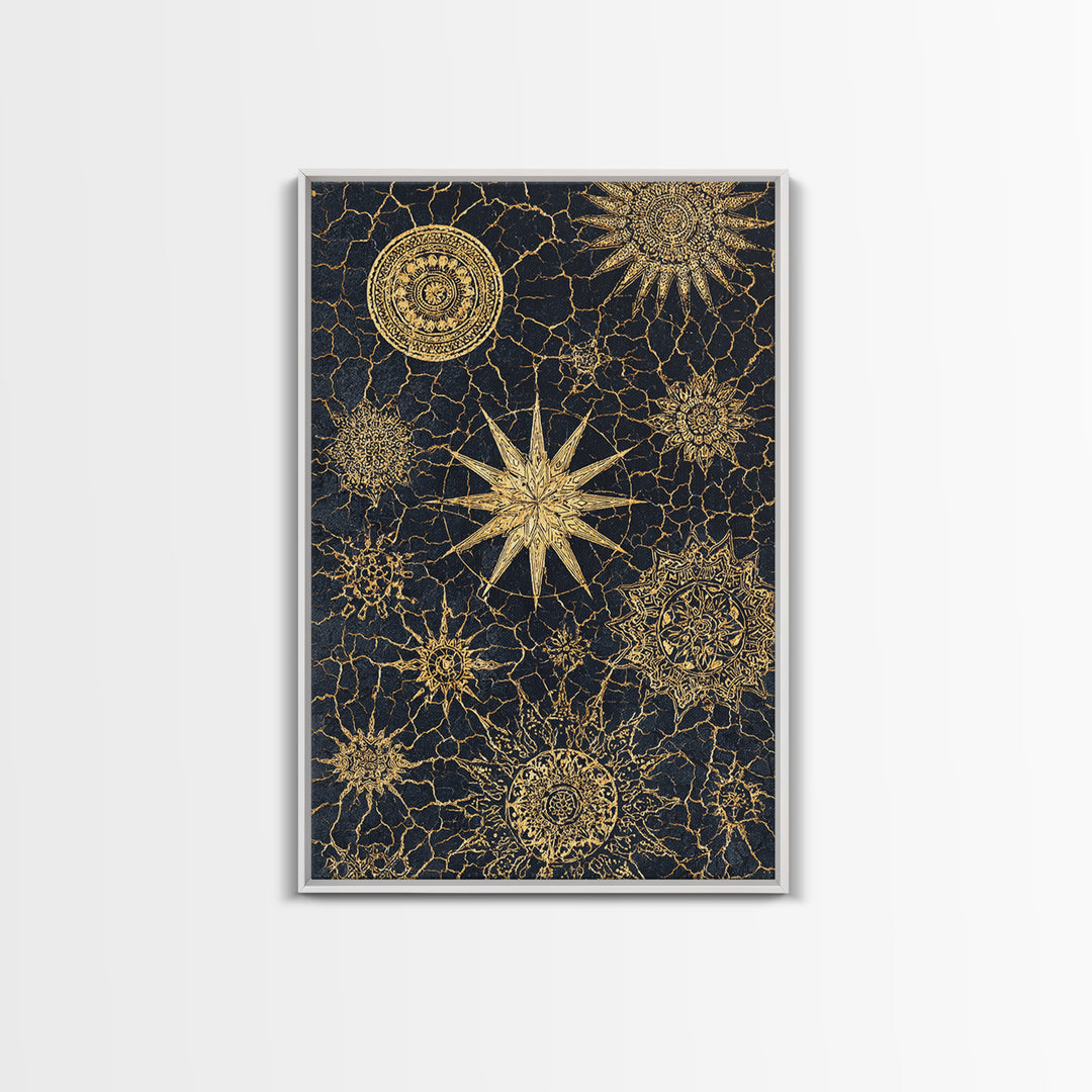 Gold Celestial Mandala Canvas Print, Black And Gold Abstract Wall Art, Spiritual Boho Decor, Modern Home Decor Gift, Large Decor Art