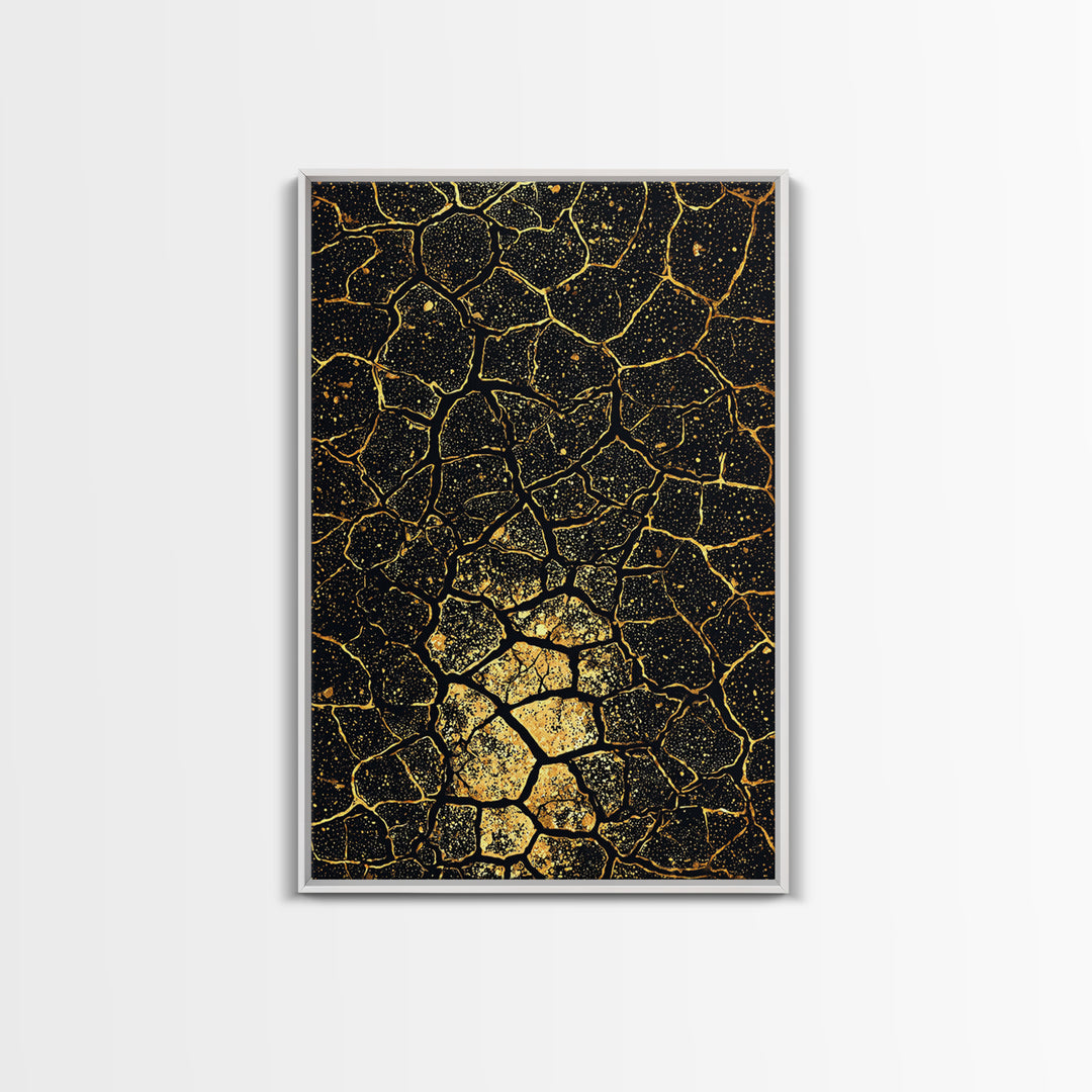 Black And Gold Crackle Abstract Wall Art, African Inspired Geometric Canvas Print, Luxury Art Decor, Modern Statement Piece