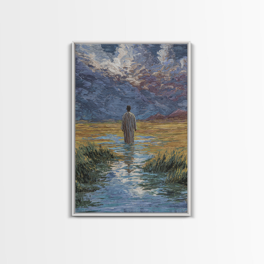 Lone Figure In Marsh Landscape Wall Art, African Landscape Canvas Print, Dreamy Nature Scene Art, Elegant Home Decor Gift