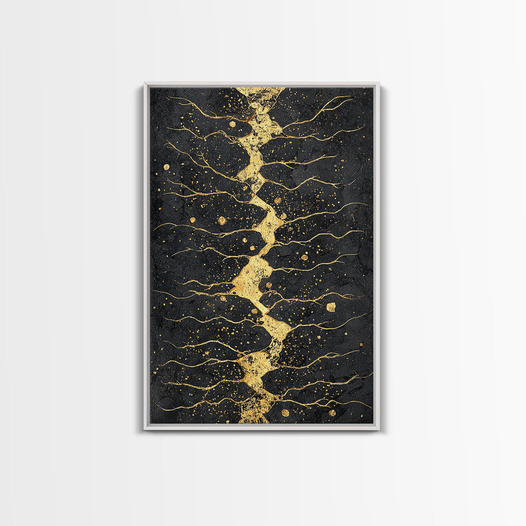 Gold Kintsugi River Abstract Wall Art, Black And Gold Art Print, Modern African Art Decor, Luxury Canvas Print For Living Room