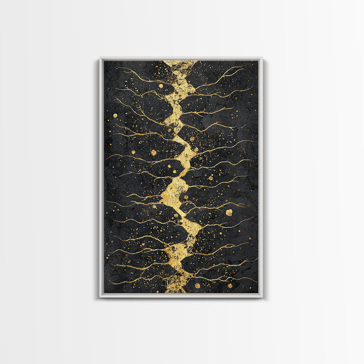 Gold Kintsugi River Abstract Wall Art, Black And Gold Art Print, Modern African Art Decor, Luxury Canvas Print For Living Room