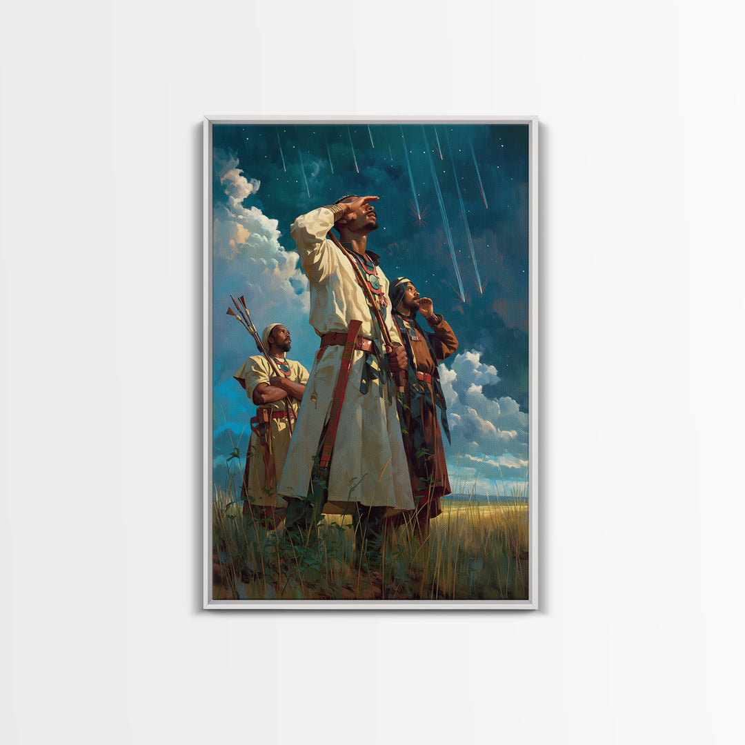 Sky Watchers In Tribal Robes Wall Art, African Warrior Art, Afrocentric Print, Cultural Home Decor, Statement Canvas Decor