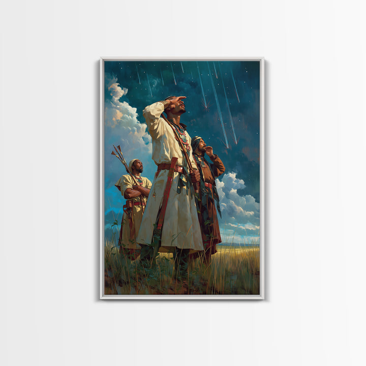 Sky Watchers In Tribal Robes Wall Art, African Warrior Art, Afrocentric Print, Cultural Home Decor, Statement Canvas Decor