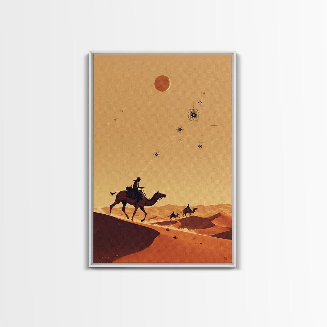 Camel Riders Beneath Red Moon Wall Art, African Travel Poster, Desert Caravan Print, Boho Safari Decor, Mystical Wall Art