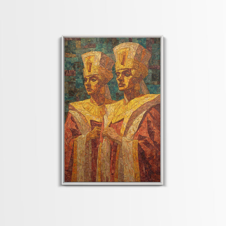 Regal African Queens In Mosaic Robes Wall Art, African Woman Art, Black Culture Art, Royal Portrait, Elegant Home Decor Gift