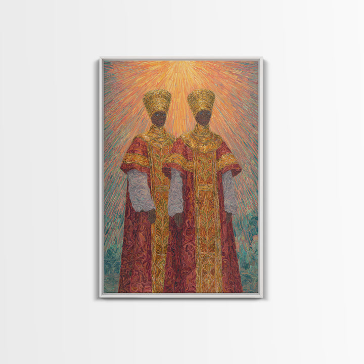 Two Radiant African Queens Canvas Print, Red Gold Royal Portrait, Afrocentric Wall Decor, African Women Art, Gift For Her