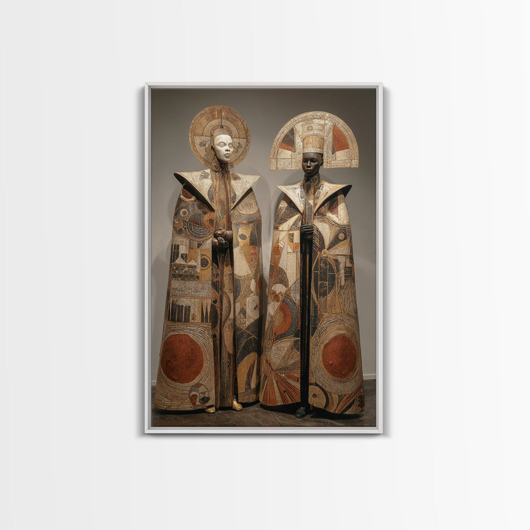 Earth Tone African Royal Figures Framed Canvas Print, Tribal Ceremony Portrait, African Art Decor, Cultural Home Decor Gift