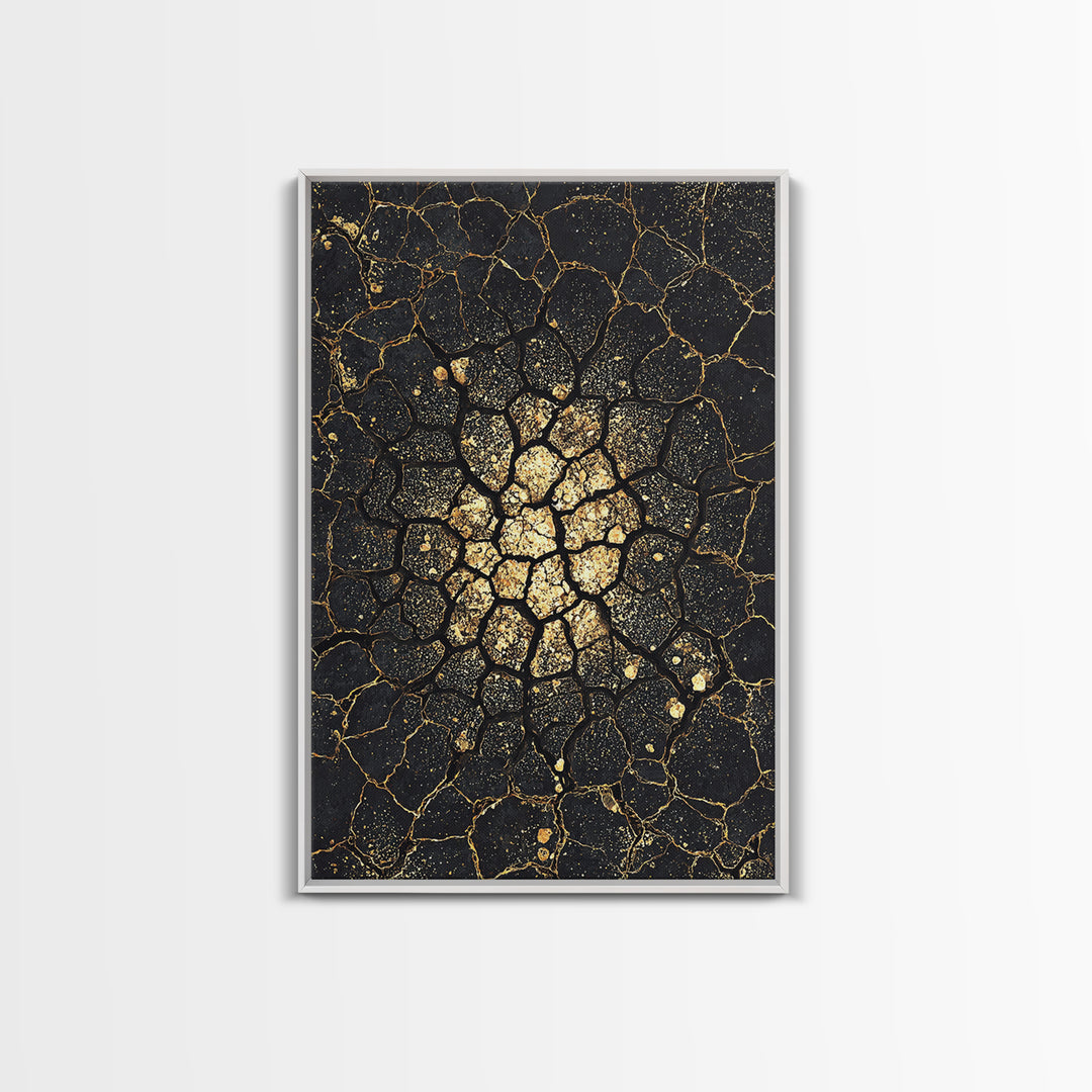 Black Gold Cracked Earth Abstract Wall Art, African Inspired Texture, Modern Canvas Art, Luxury Decor, Statement Wall Piece