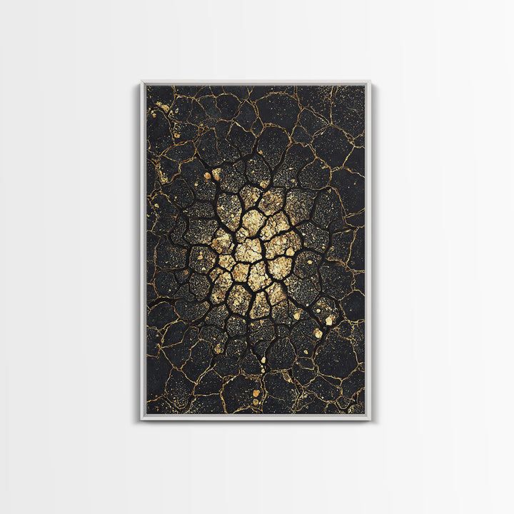 Black Gold Cracked Earth Abstract Wall Art, African Inspired Texture, Modern Canvas Art, Luxury Decor, Statement Wall Piece