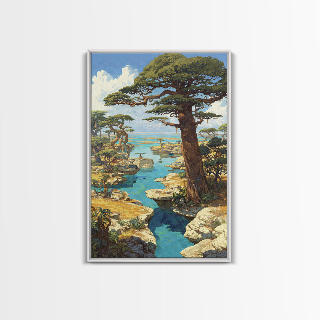 Baobab Trees By Turquoise Water Canvas Print, African Landscape, Serengeti Wall Art, Nature Scene Art, Safari Decor Gift