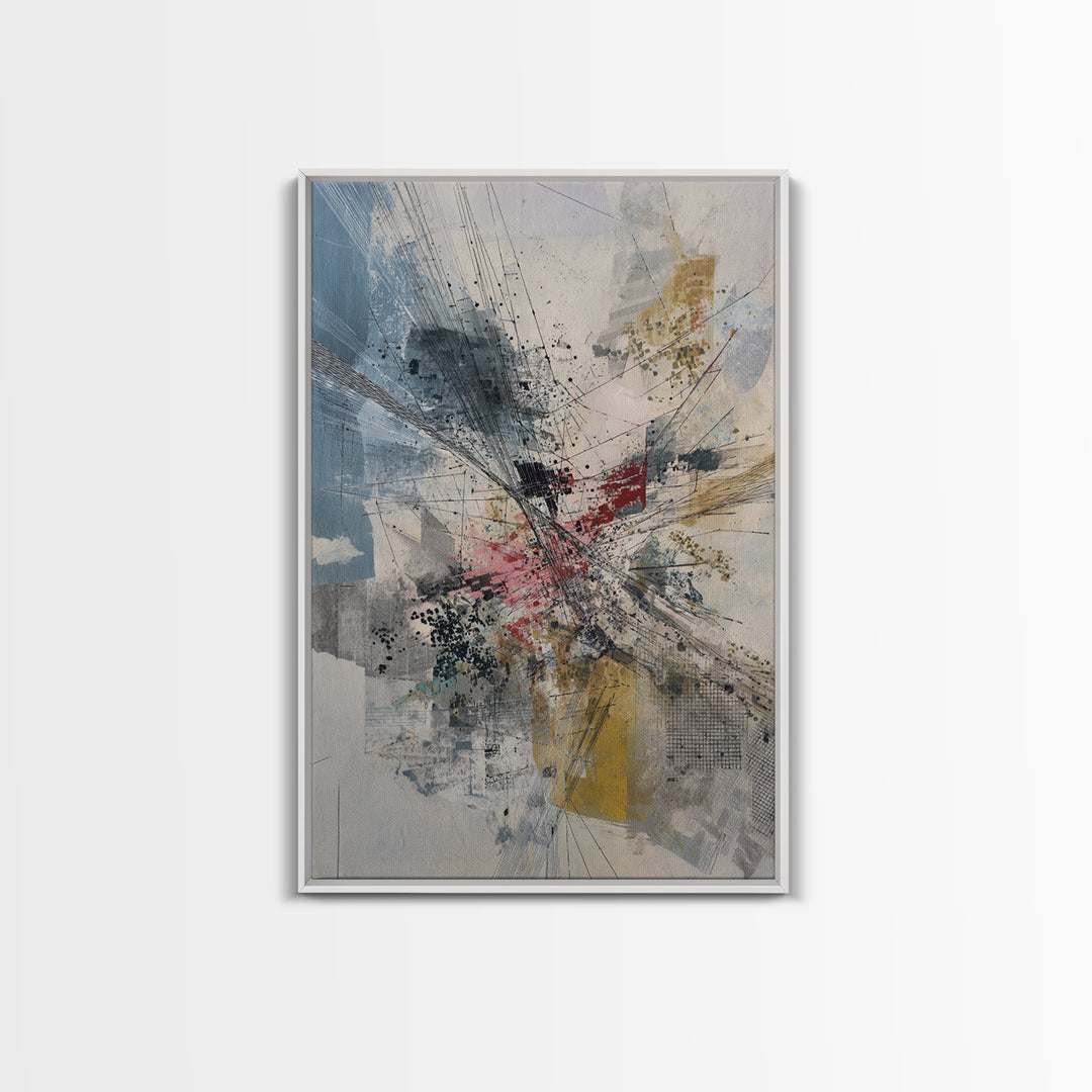 Dynamic Urban Network Abstraction Canvas Print, Abstract Wall Art, Modern Office Decor, Contemporary Blue Beige Home Decor